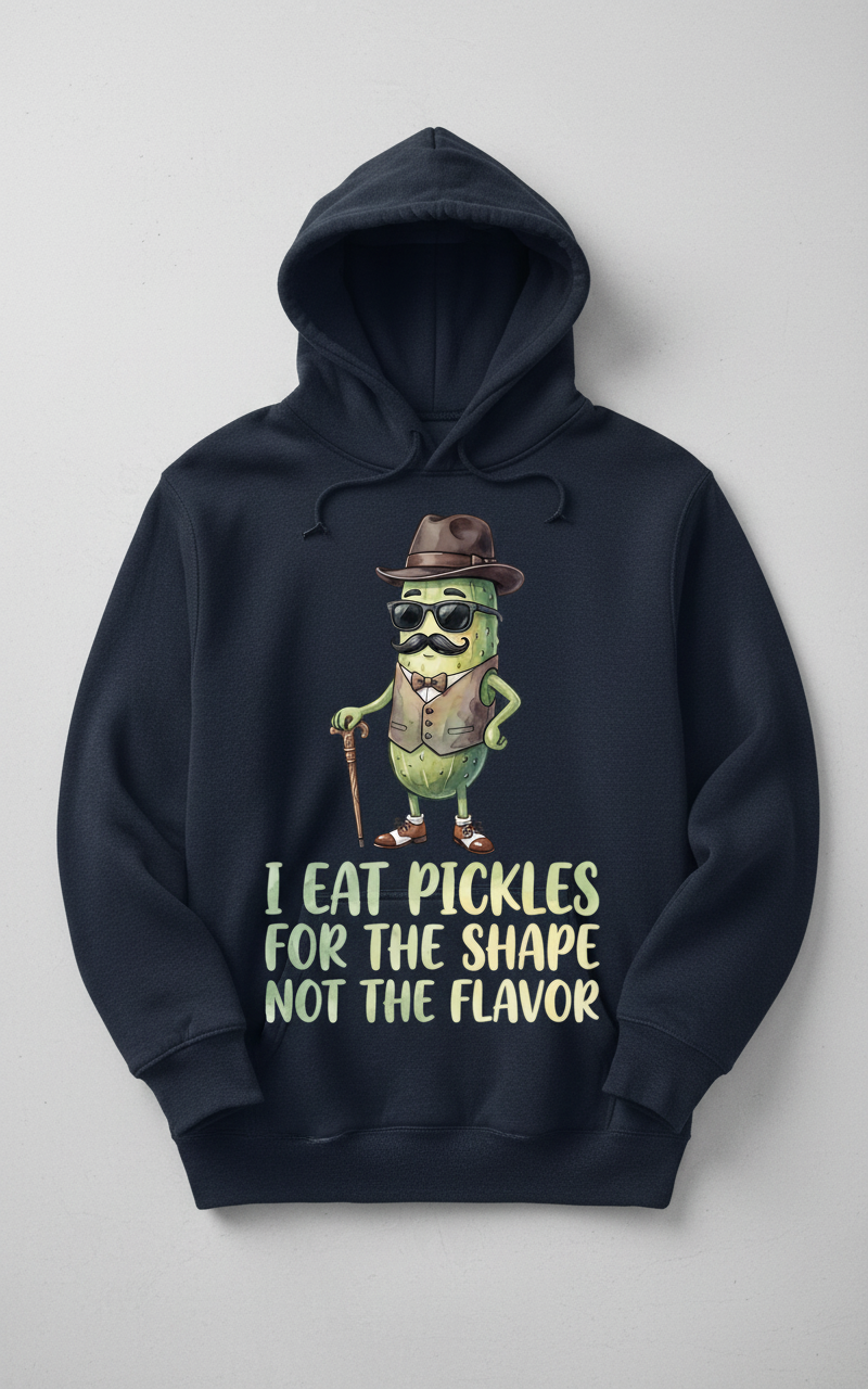 Funny Dapper Pickle 'I Eat Pickles For The Shape' Quote Hoodie - Navy