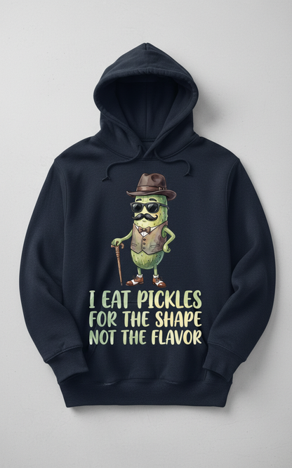 Funny Dapper Pickle 'I Eat Pickles For The Shape' Quote Hoodie - Navy