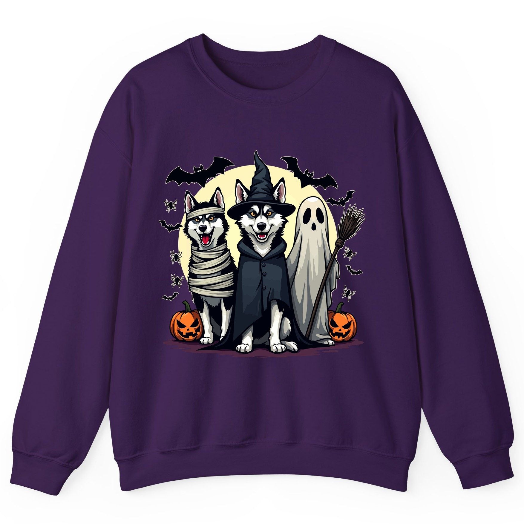 Halloween Huskies in Costumes Halloween huskies Sweatshirt Purple product mockup