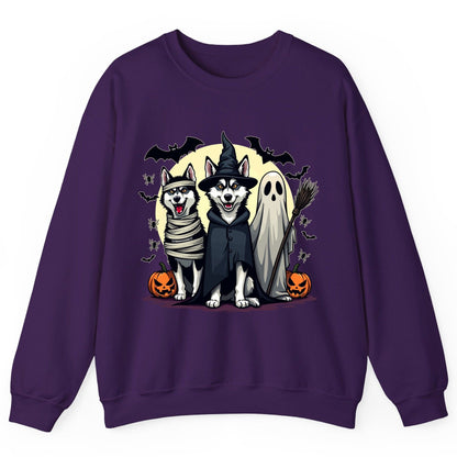 Halloween Huskies in Costumes Halloween huskies Sweatshirt Purple product mockup