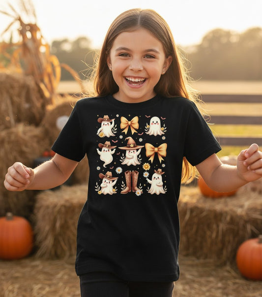 Boo Haw Cute Ghost cute ghost Youth T-Shirt Black lifestyle mockup