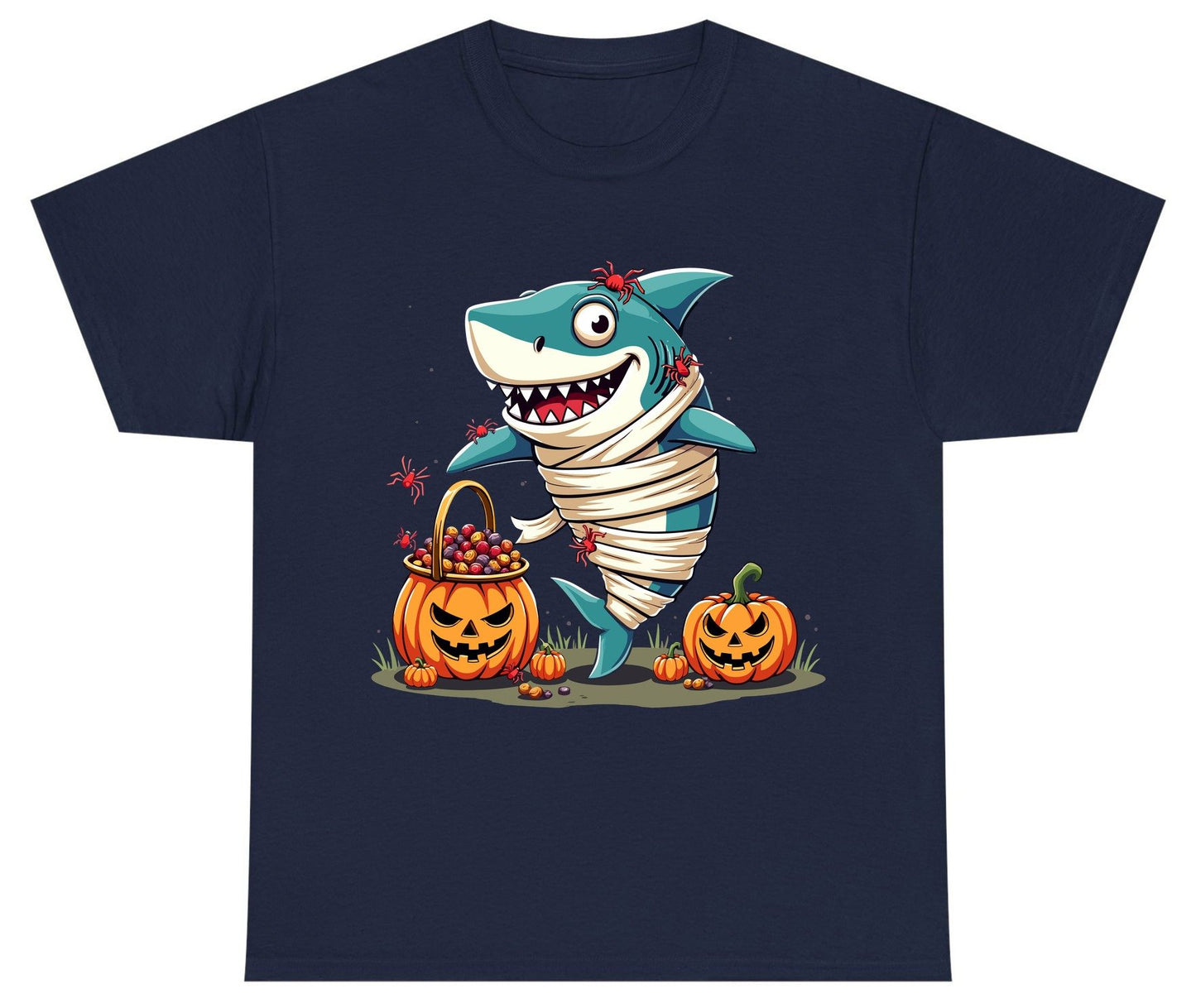Mummy Shark Halloween shark Youth T-Shirt Navy product mockup