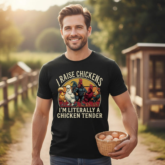I Raise Chickens I'm Literally a Chicken Tender chickens T-Shirt Black lifestyle mockup