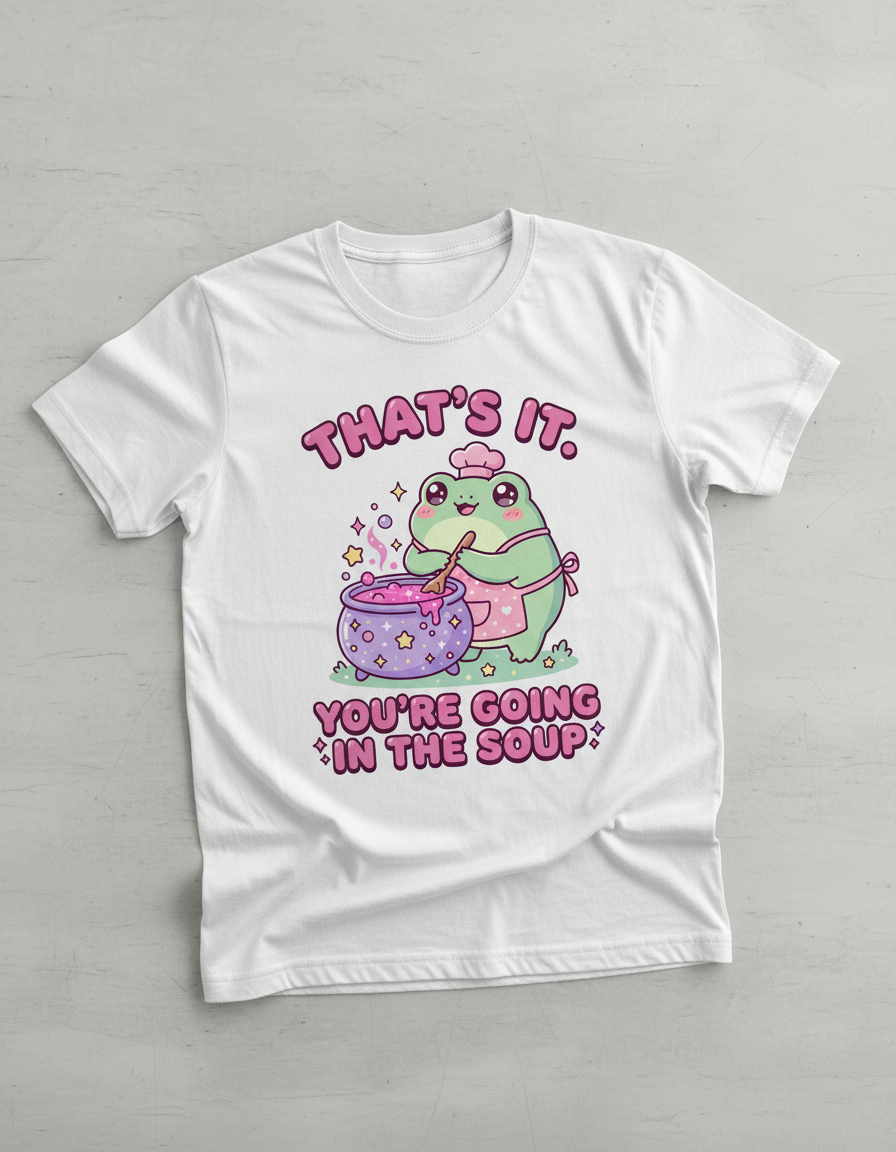 Kawaii Frog Chef 'You're Going In The Soup' Funny Meme Design T-Shirt - White