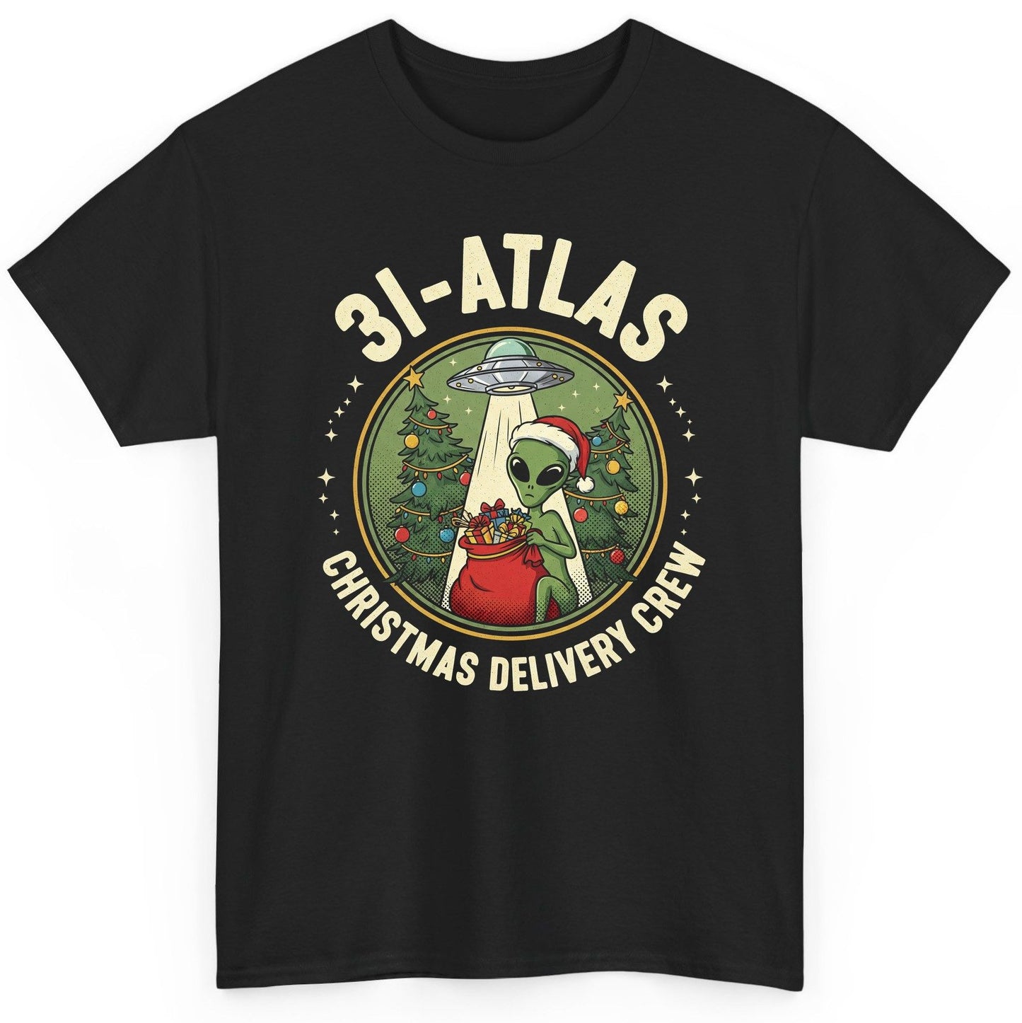 31-Atlas Christmas Delivery Crew alien Christmas T-Shirt Black product mockup