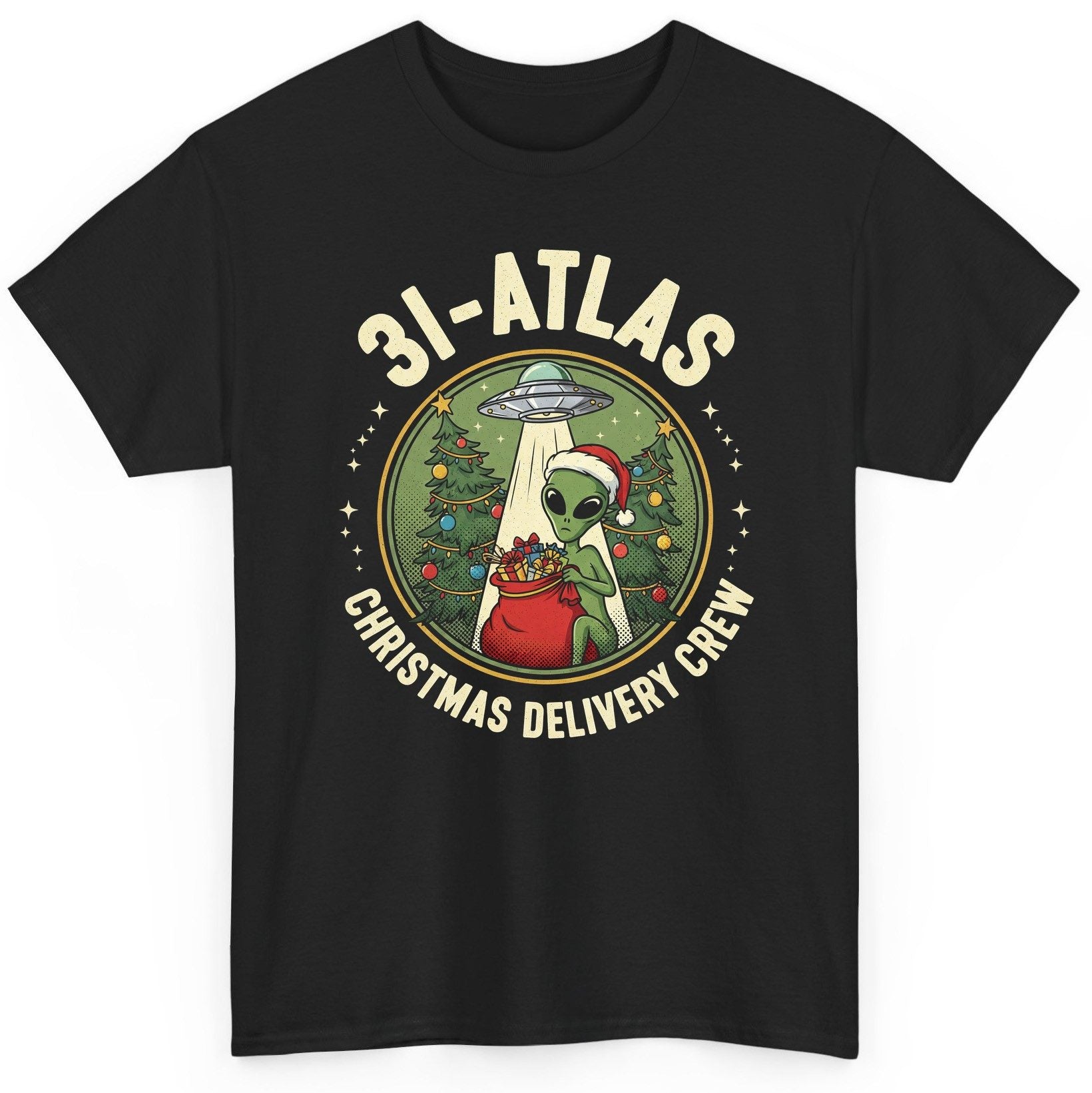 31-Atlas Christmas Delivery Crew alien Christmas T-Shirt Black product mockup