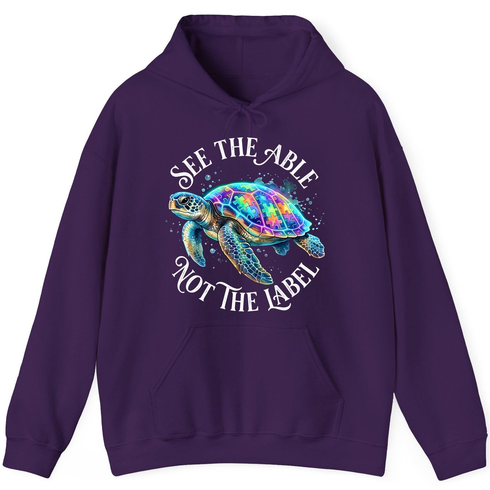 See the Able Not the Label Autism Awareness Hoodie - product mockup - Purple
