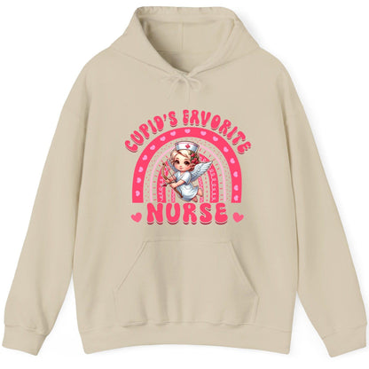 Cupid's Favorite Nurse nurse Hoodie Sand product mockup