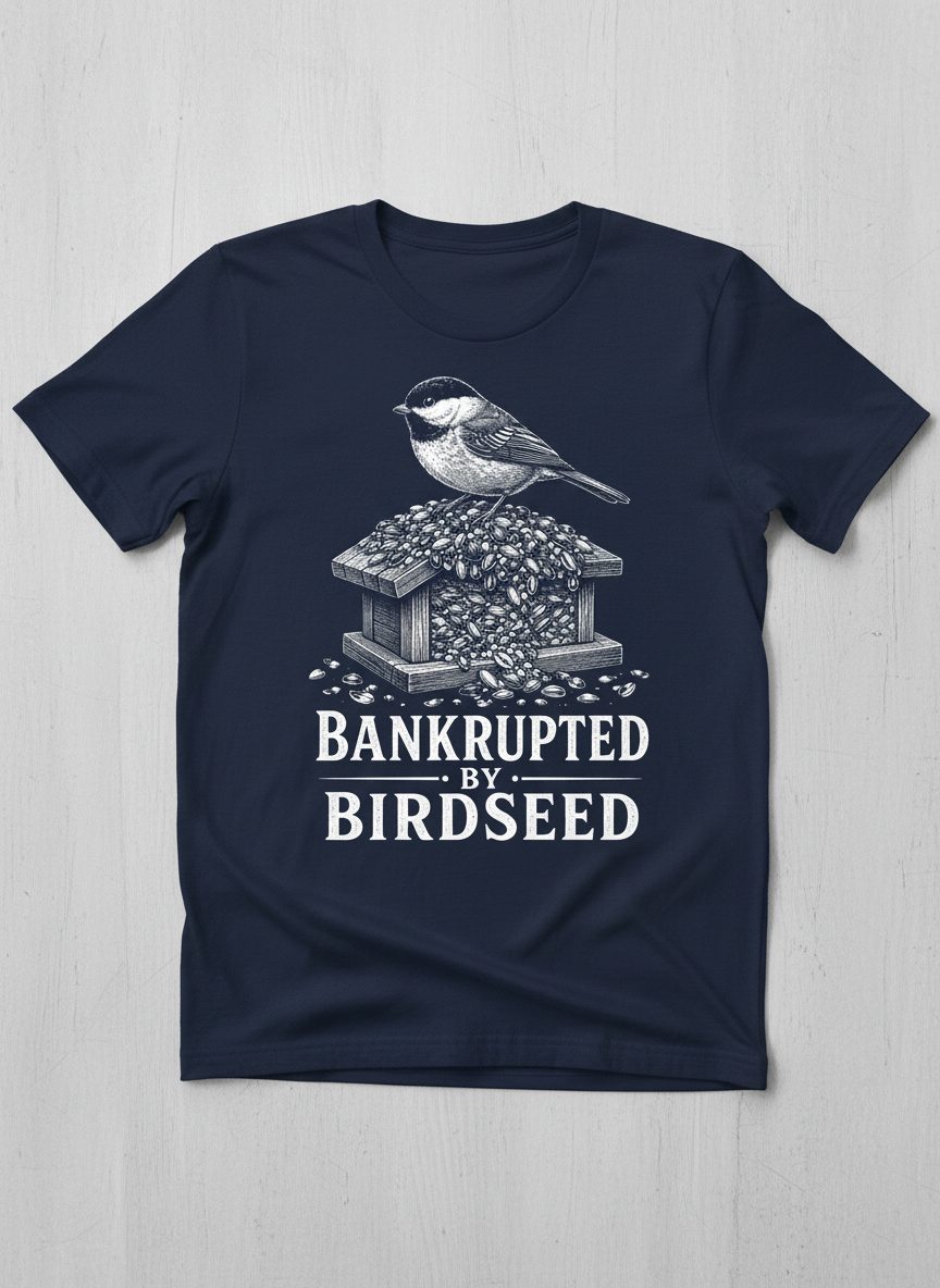 Bankrupted By Birdseed Funny T-Shirt - product mockup - Navy