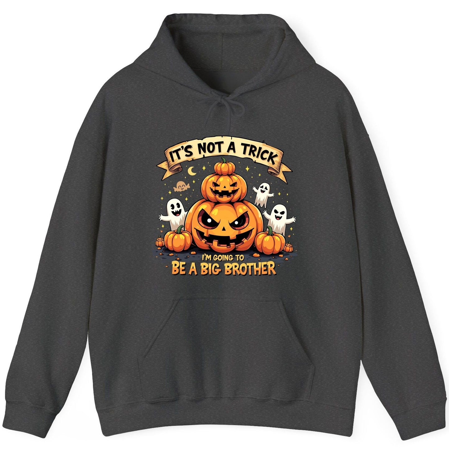 It's Not a Trick I'm Going to Be a Big Brother Halloween pregnancy announcement Hoodie Dark Heather product mockup