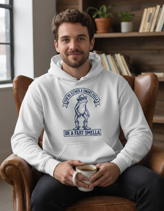 You're Either a Smart Fella or a Fart Smella cowboy frog Hoodie White lifestyle mockup