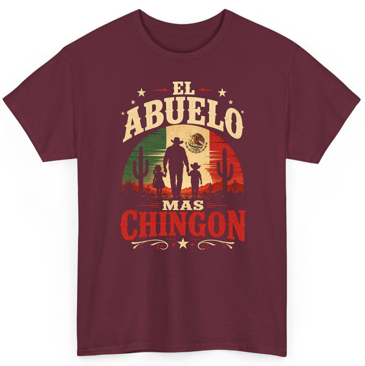 El Abuelo Mas Chingon mexican grandfather T-Shirt Maroon product mockup