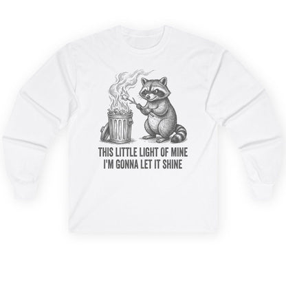 THIS LITTLE LIGHT OF MINE I'M GONNA LET IT SHINE Raccoon Long Sleeve Tee White product mockup