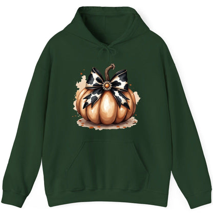 Cow Print Bow Pumpkin pumpkin Hoodie Forest Green product mockup
