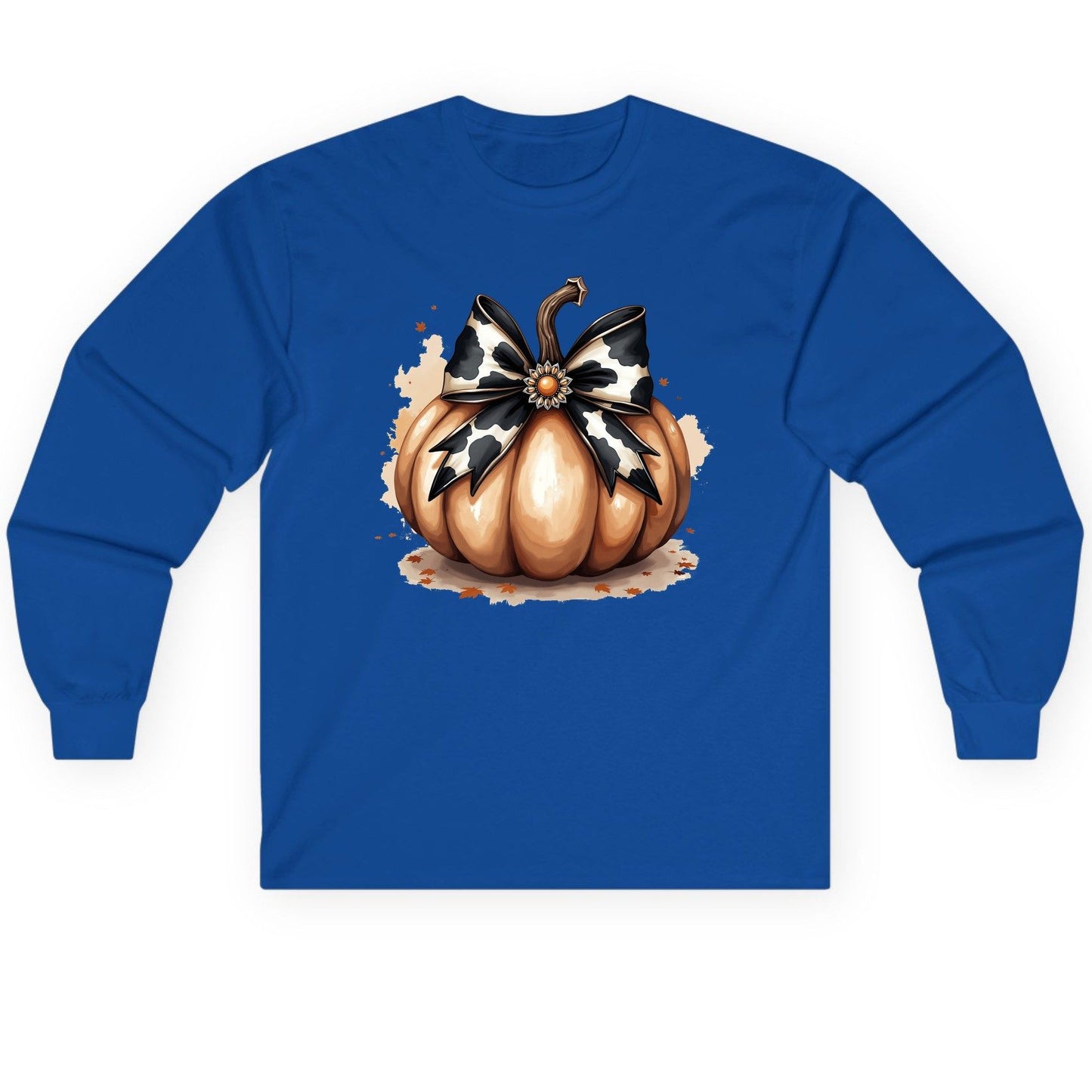 Cow Print Bow Pumpkin pumpkin Long Sleeve Tee Royal product mockup