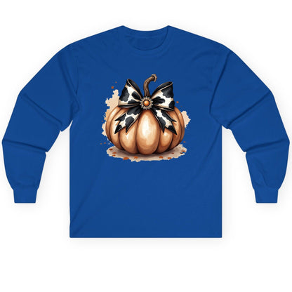 Cow Print Bow Pumpkin pumpkin Long Sleeve Tee Royal product mockup
