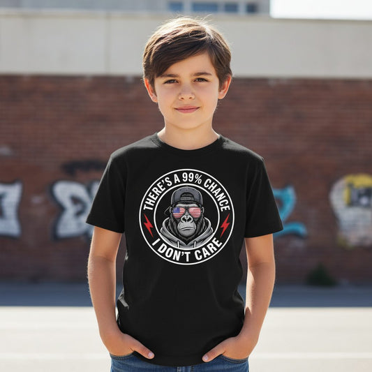 There's a 99% Chance I Don't Care sarcastic gorilla Youth T-Shirt Black lifestyle mockup