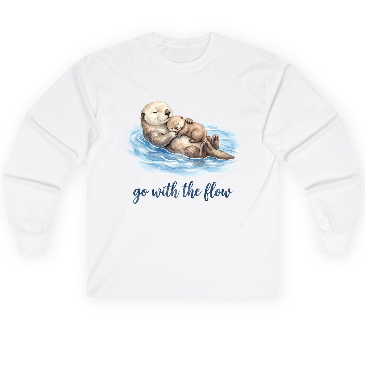 Go with the Flow Sea Otters Long Sleeve Tee - product mockup - White
