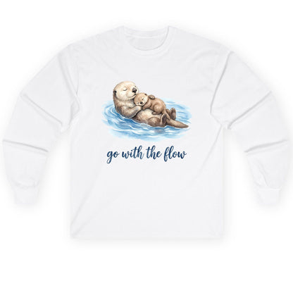 Go with the Flow Sea Otters Long Sleeve Tee - product mockup - White