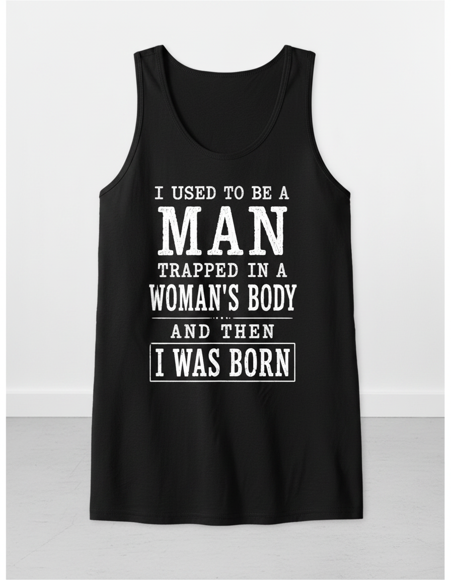 Witty I Was Born A Man Saying Tank Top - product mockup - Black