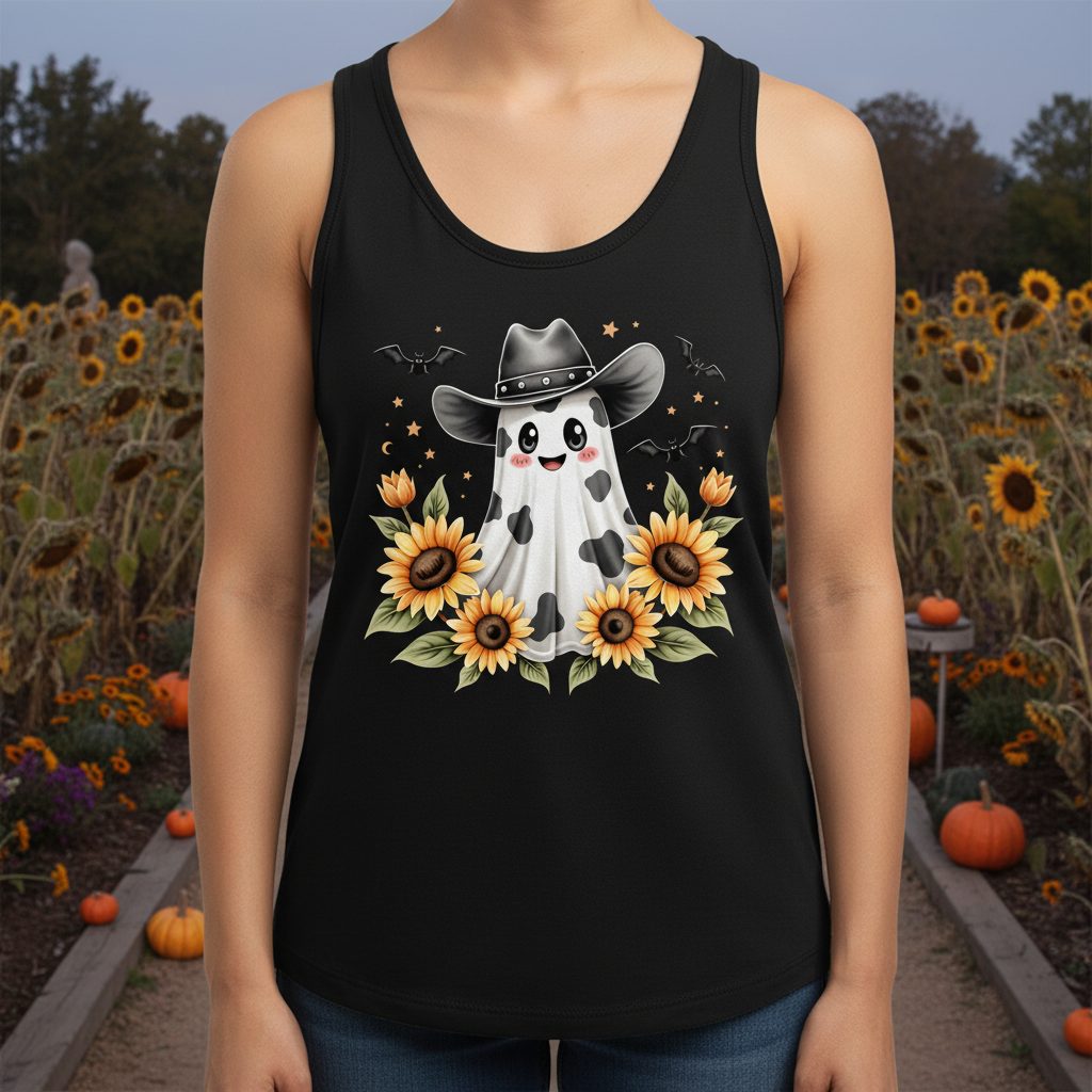 Cowboy Ghost Sunflowers cowboy ghost Tank Top Black lifestyle mockup