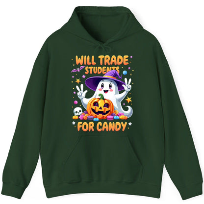Will Trade Students for Candy teacher Halloween Hoodie Forest Green product mockup