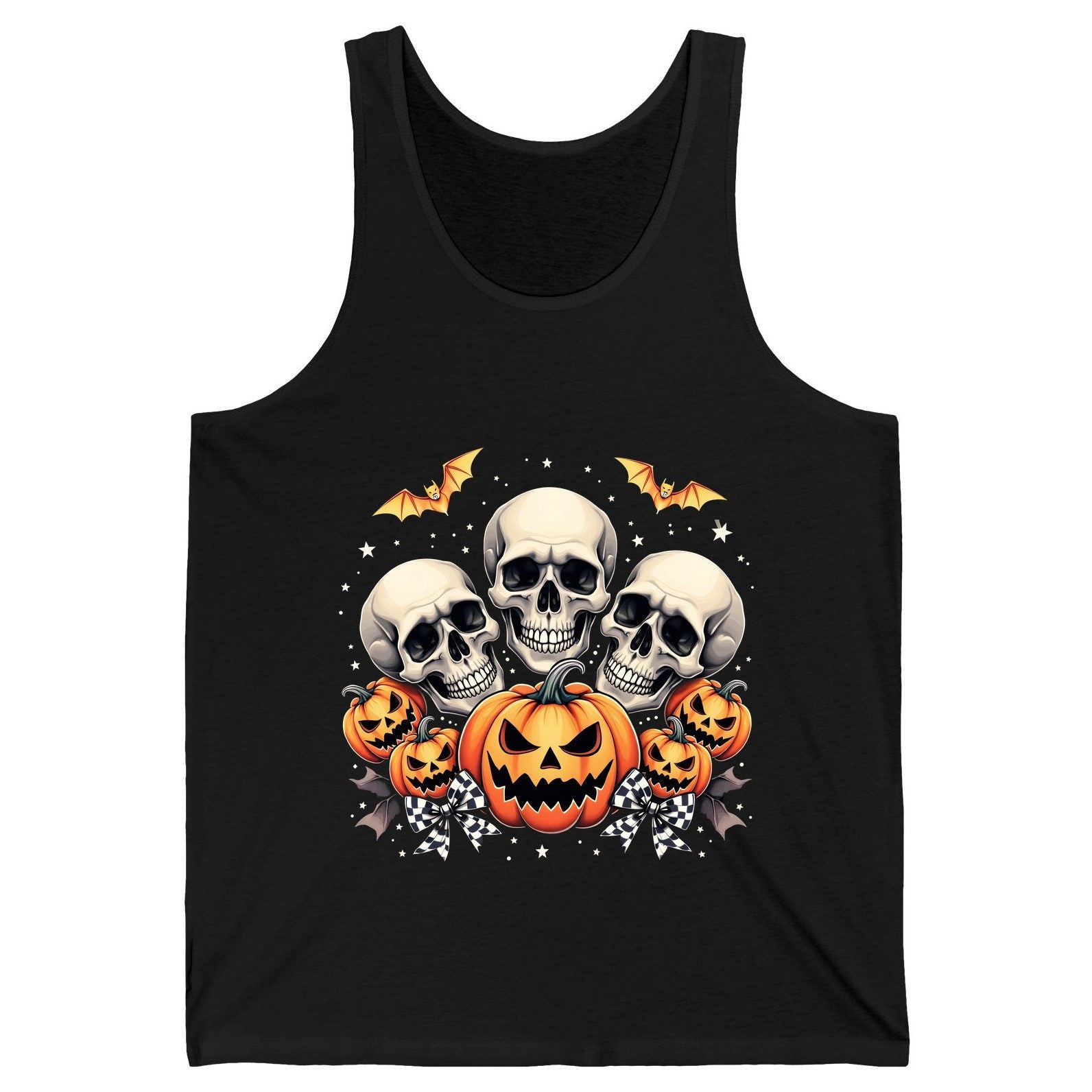 Skulls and Pumpkins Halloween Halloween Tank Top Black product mockup