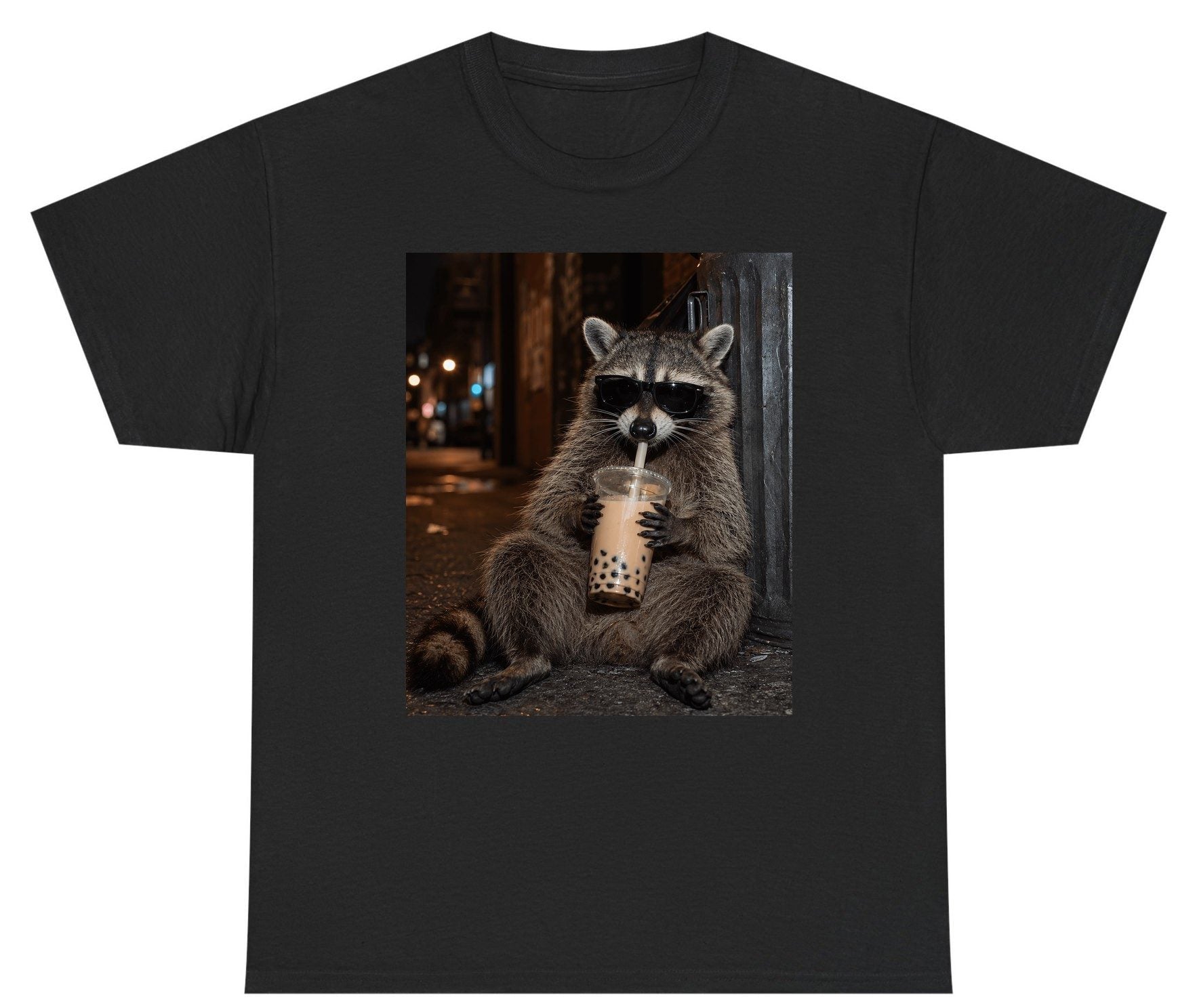 Cool Raccoon Bubble Tea Funny Lovers Youth T-Shirt - product mockup - Black