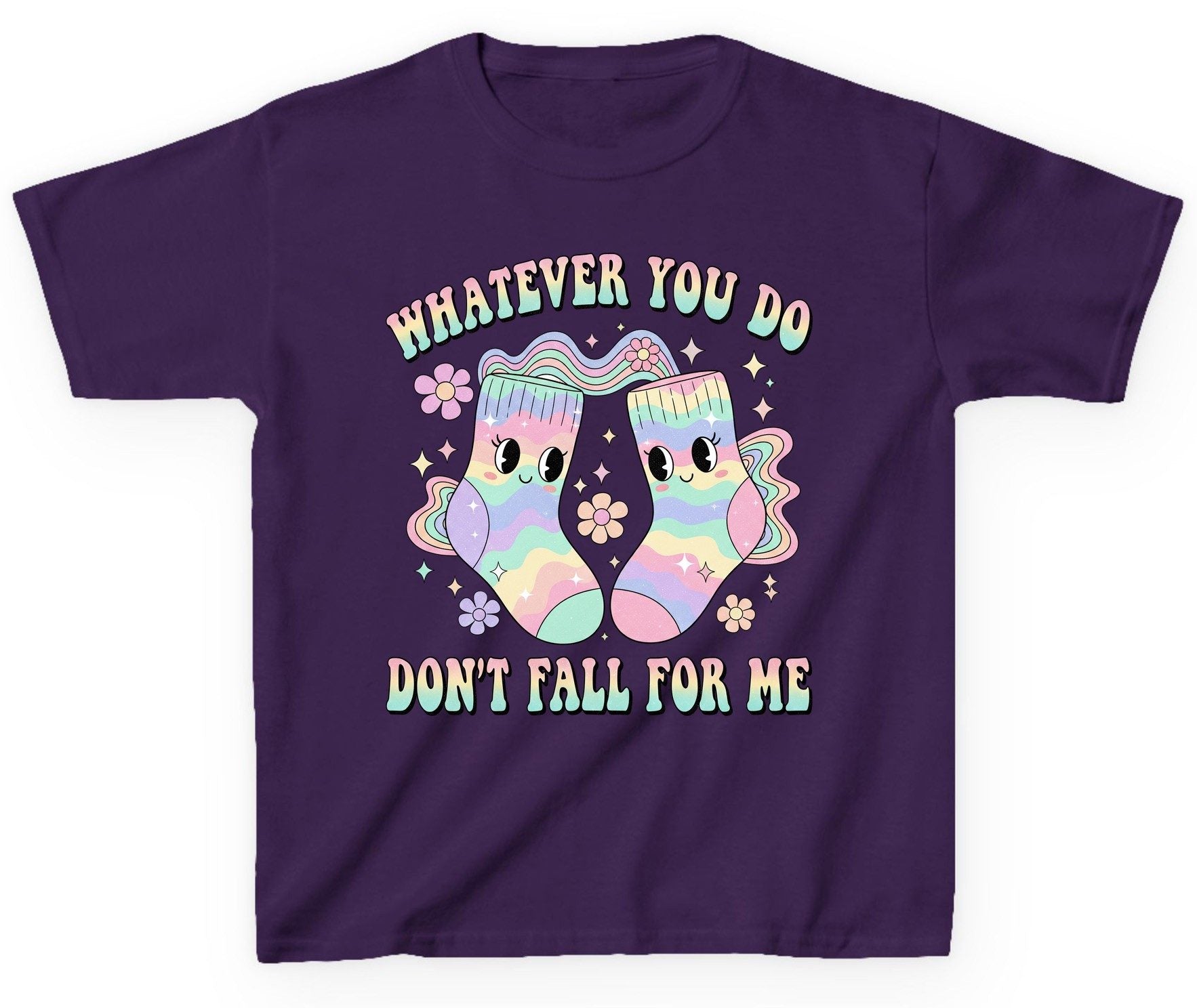 Whatever You Do Don't Fall for Me funny socks Youth T-Shirt Purple product mockup