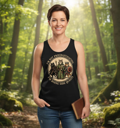 I'm Not Procrastinating I'm Doing Side Quests rpg cats Tank Top Black lifestyle mockup