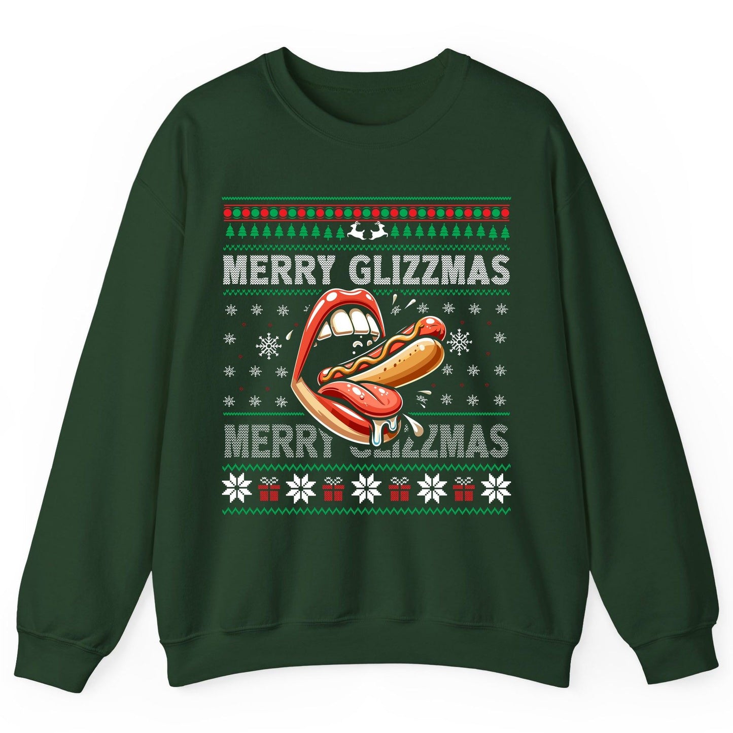 Merry Glizzzmas hot dog Sweatshirt Forest Green product mockup