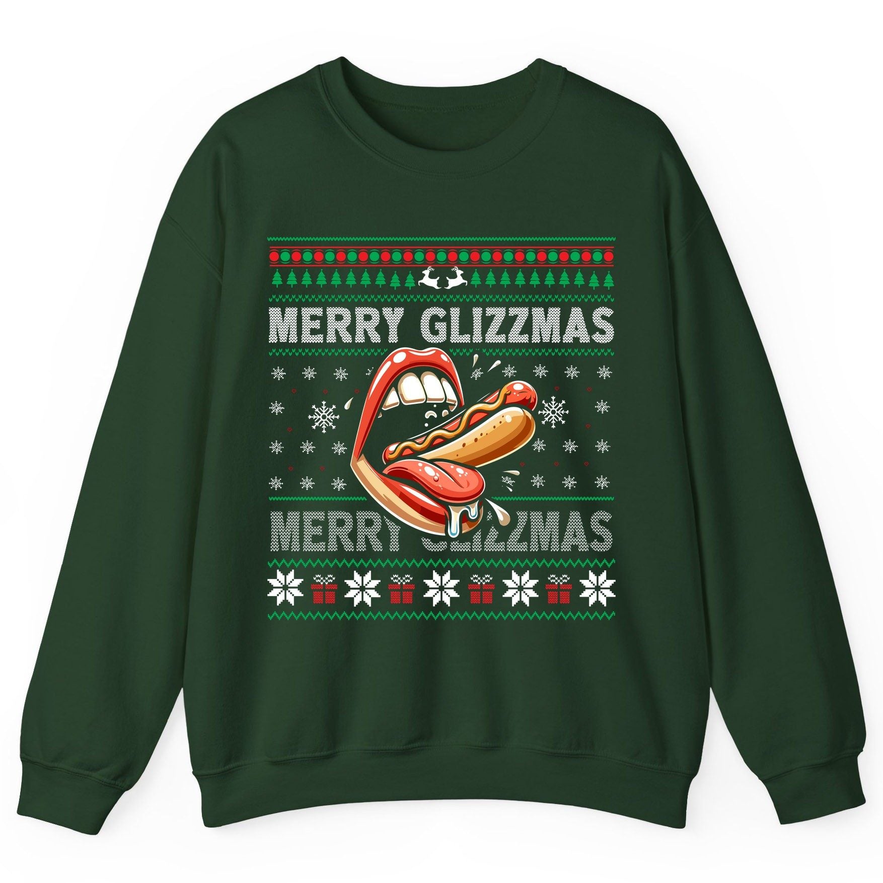 Merry Glizzzmas hot dog Sweatshirt Forest Green product mockup