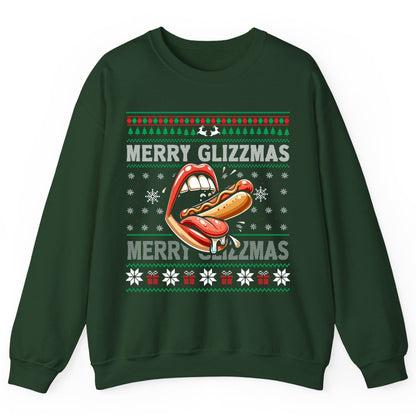 Merry Glizzzmas hot dog Sweatshirt Forest Green product mockup