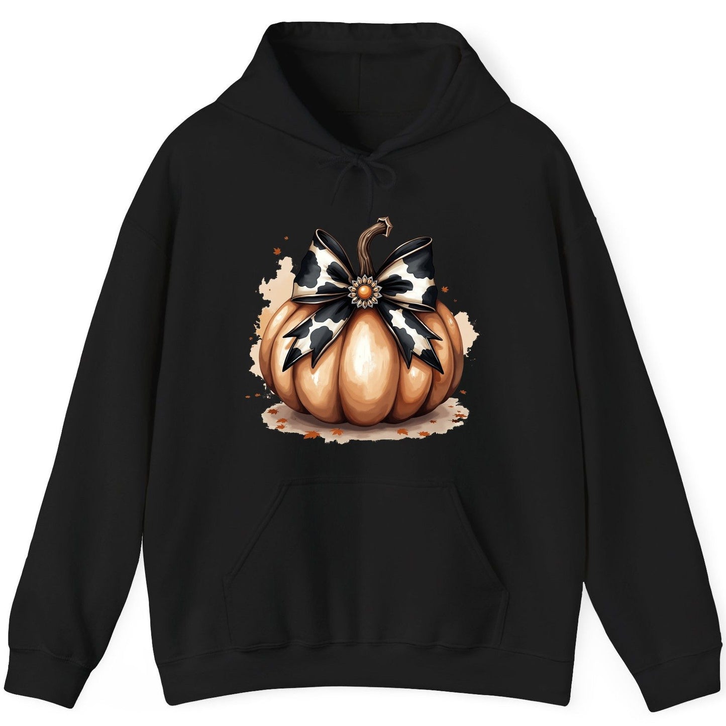 Cow Print Bow Pumpkin pumpkin Hoodie Black product mockup