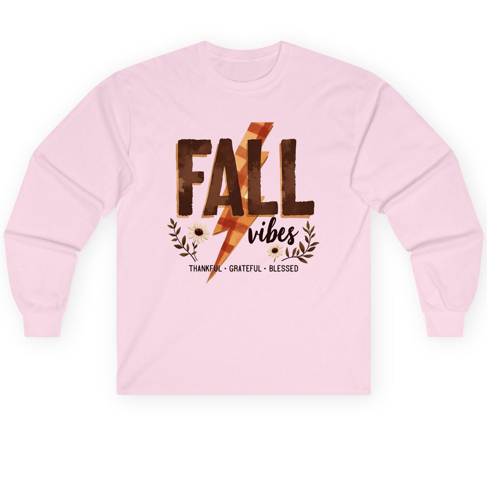 Fall Vibes Thankful Grateful Blessed autumn Long Sleeve Tee Light Pink product mockup