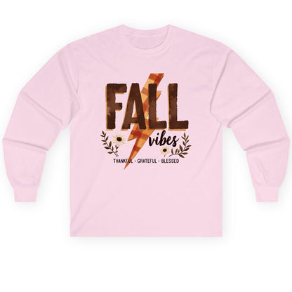 Fall Vibes Thankful Grateful Blessed autumn Long Sleeve Tee Light Pink product mockup