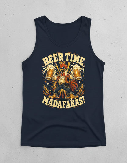 Beer Time Madafakas Funny Rooster Tank Top - product mockup - Navy