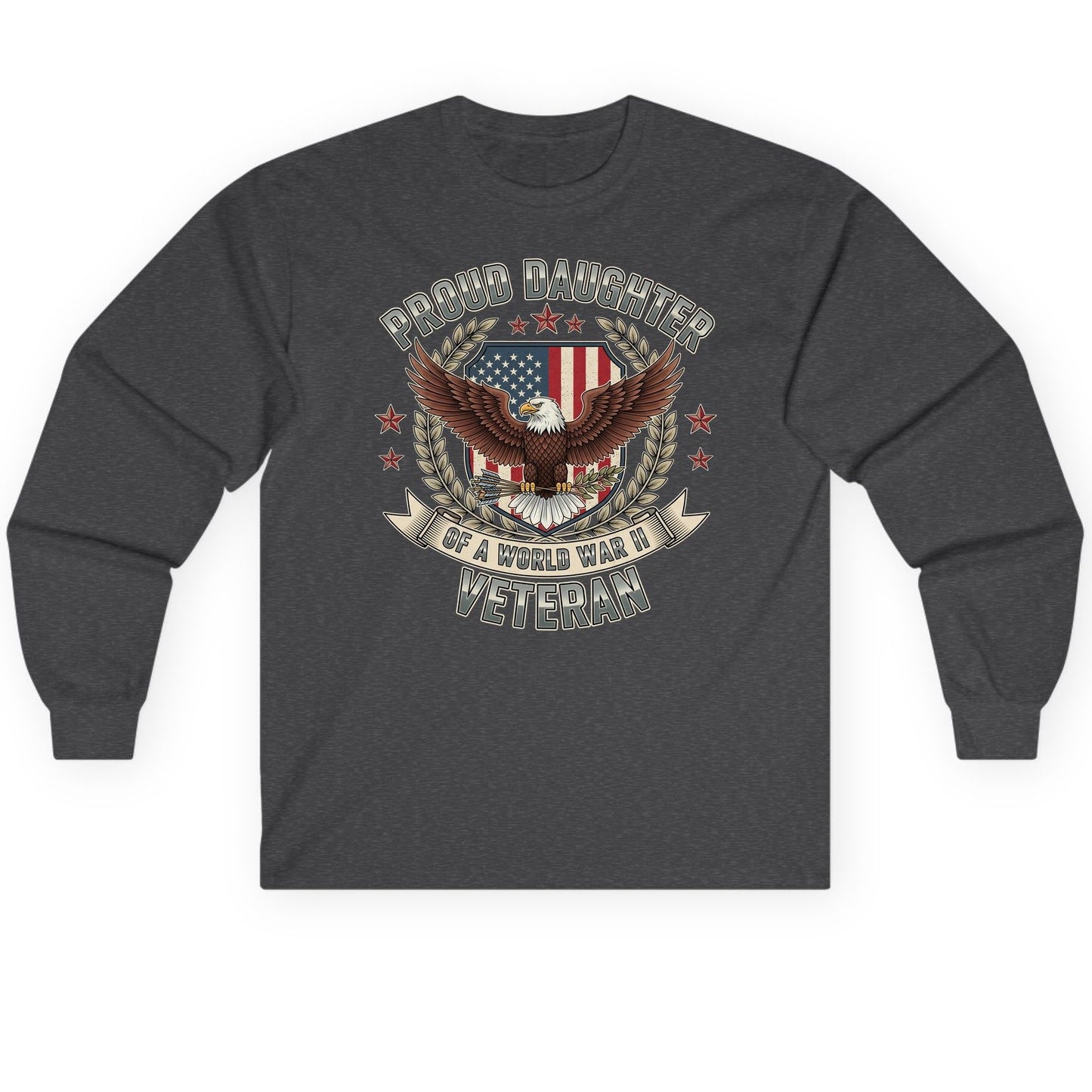 Proud Daughter of a World War Ii Veteran wwii veteran Long Sleeve Tee Dark Heather product mockup