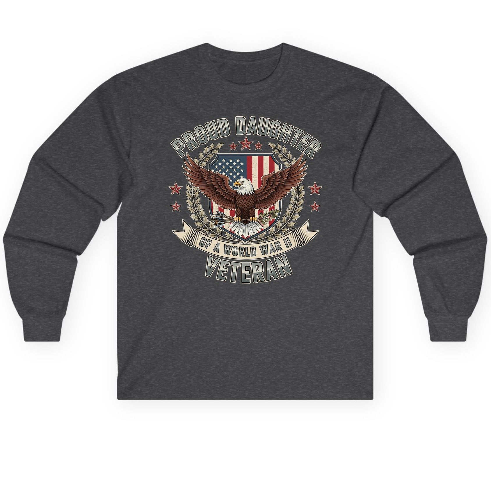 Proud Daughter of a World War Ii Veteran wwii veteran Long Sleeve Tee Dark Heather product mockup