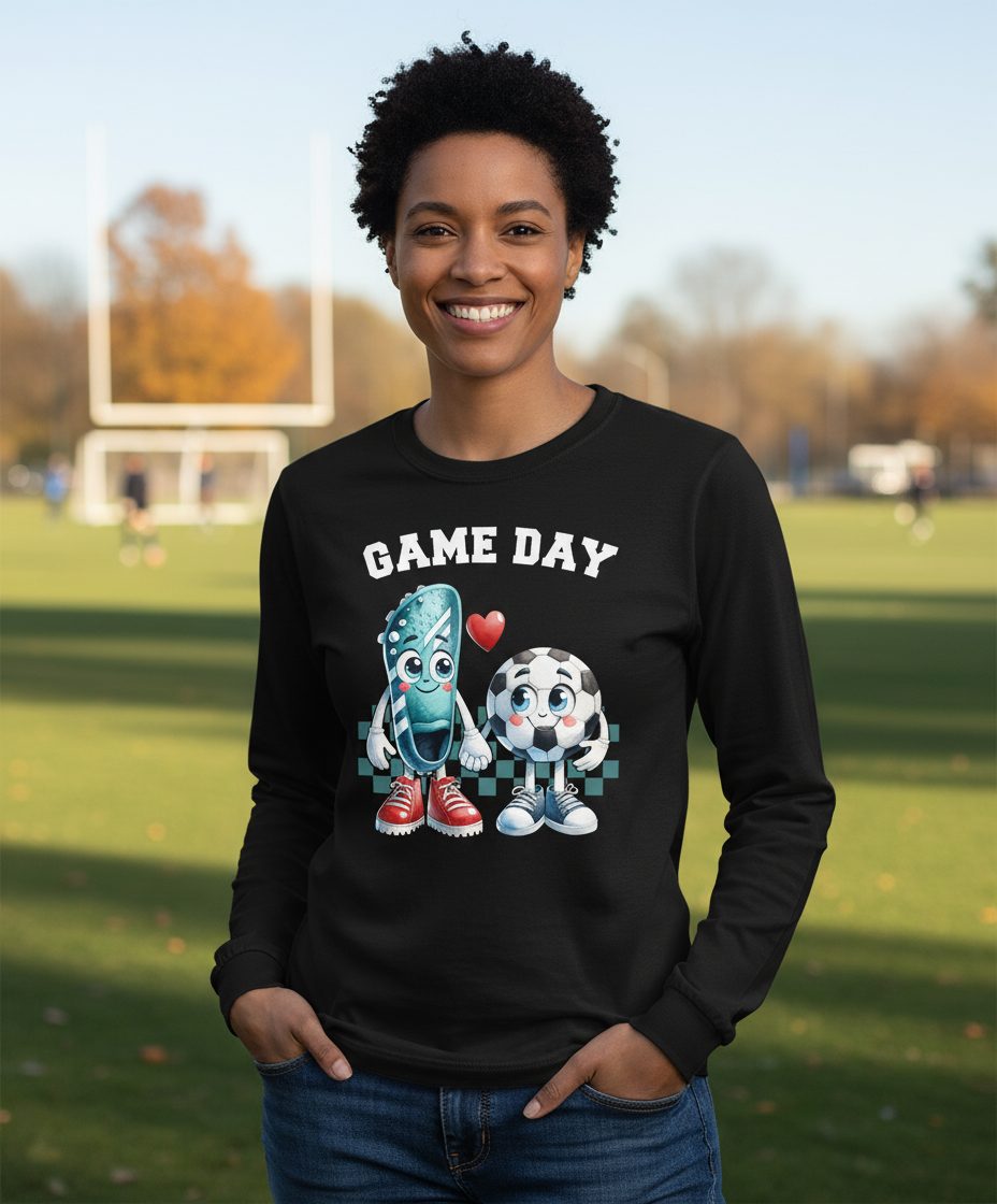 Game Day soccer Long Sleeve Tee Black lifestyle mockup