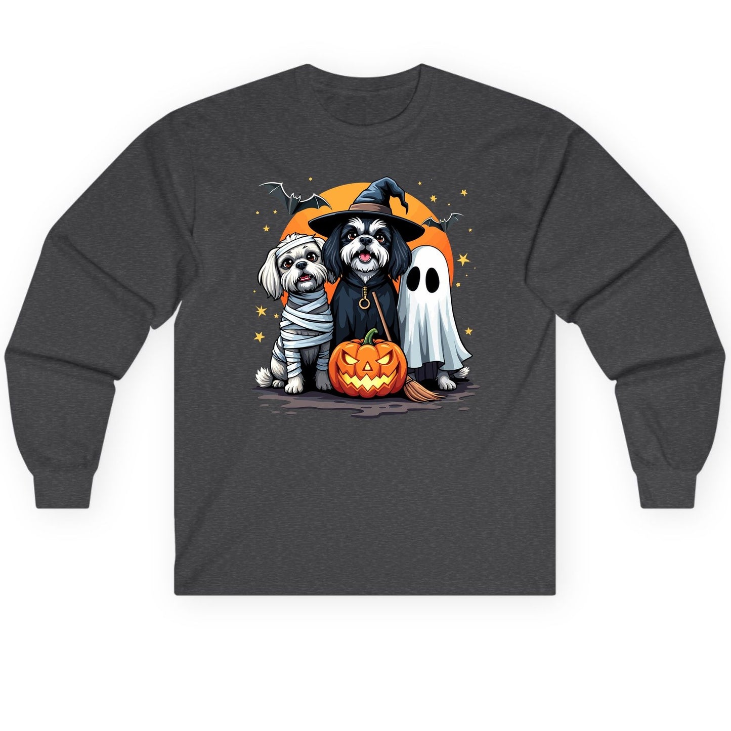Halloween Dogs Costumes Halloween dogs Long Sleeve Tee Dark Heather product mockup