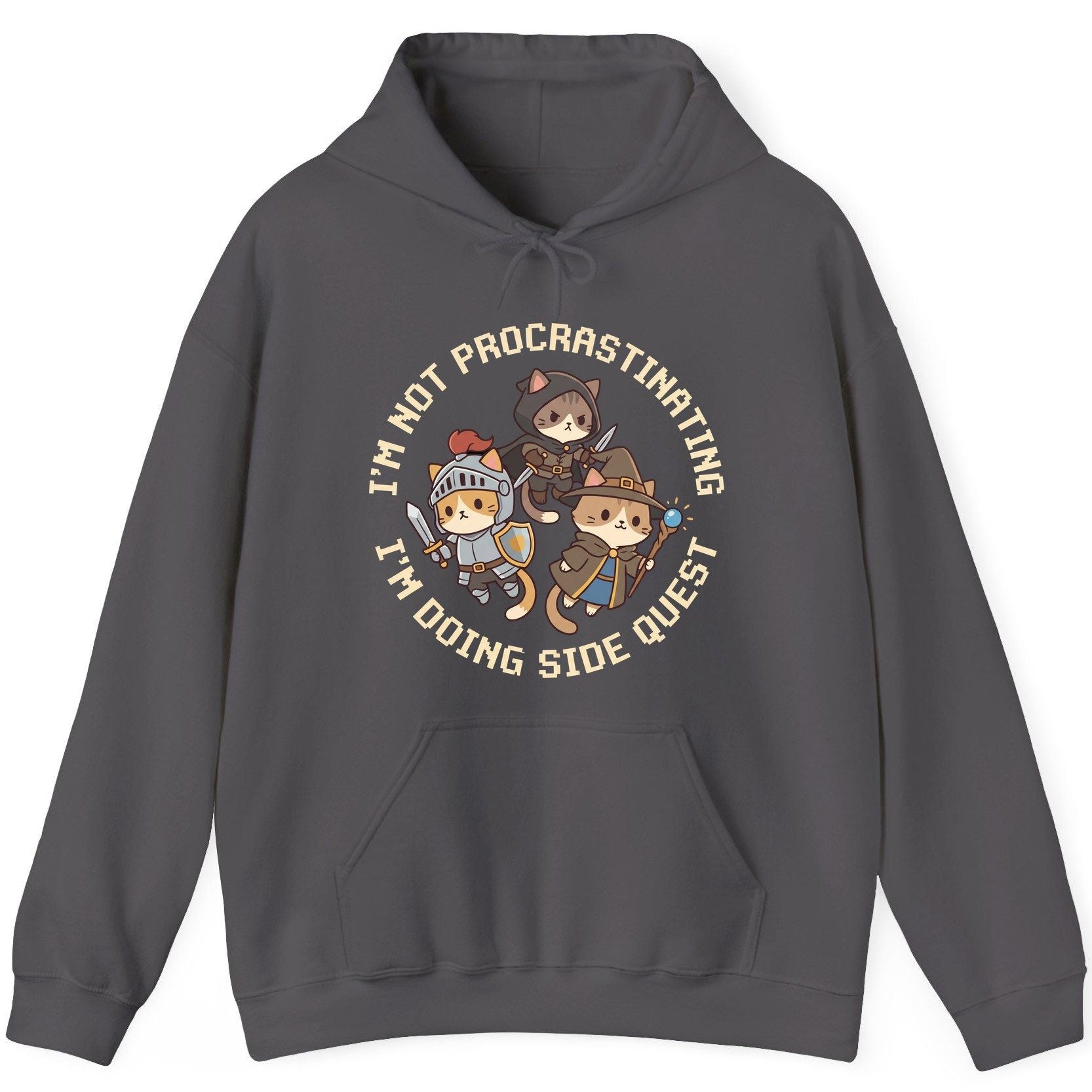I'm Not Procrastinating I'm Doing Side Quest rpg cats Hoodie Charcoal product mockup