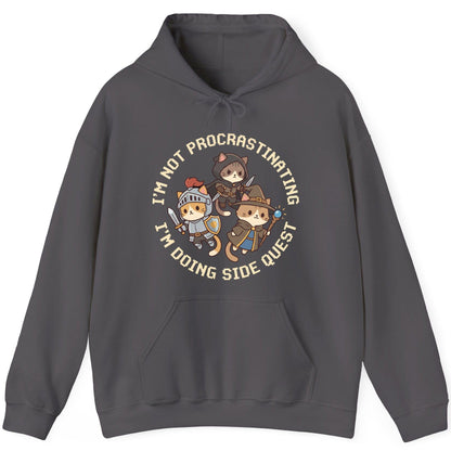 I'm Not Procrastinating I'm Doing Side Quest rpg cats Hoodie Charcoal product mockup