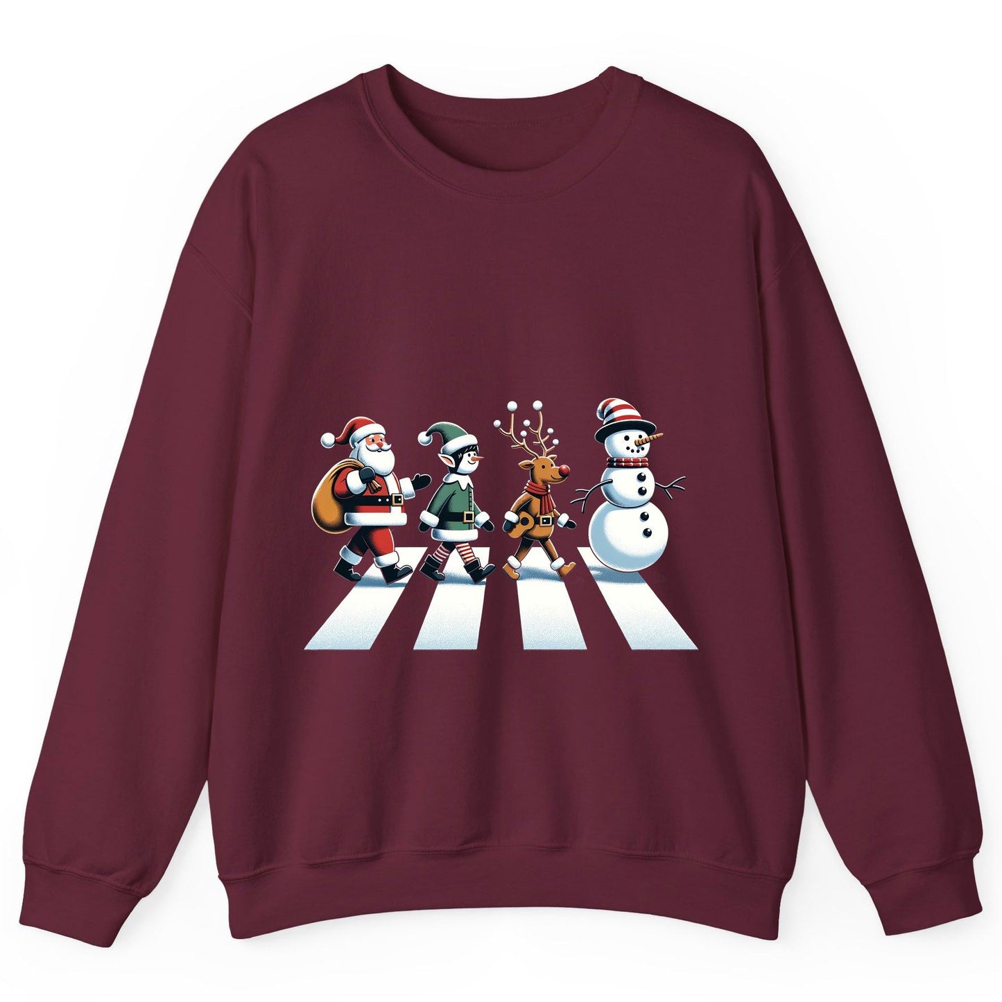 Christmas Abbey Road Parody Christmas abbey road parody Sweatshirt Maroon product mockup