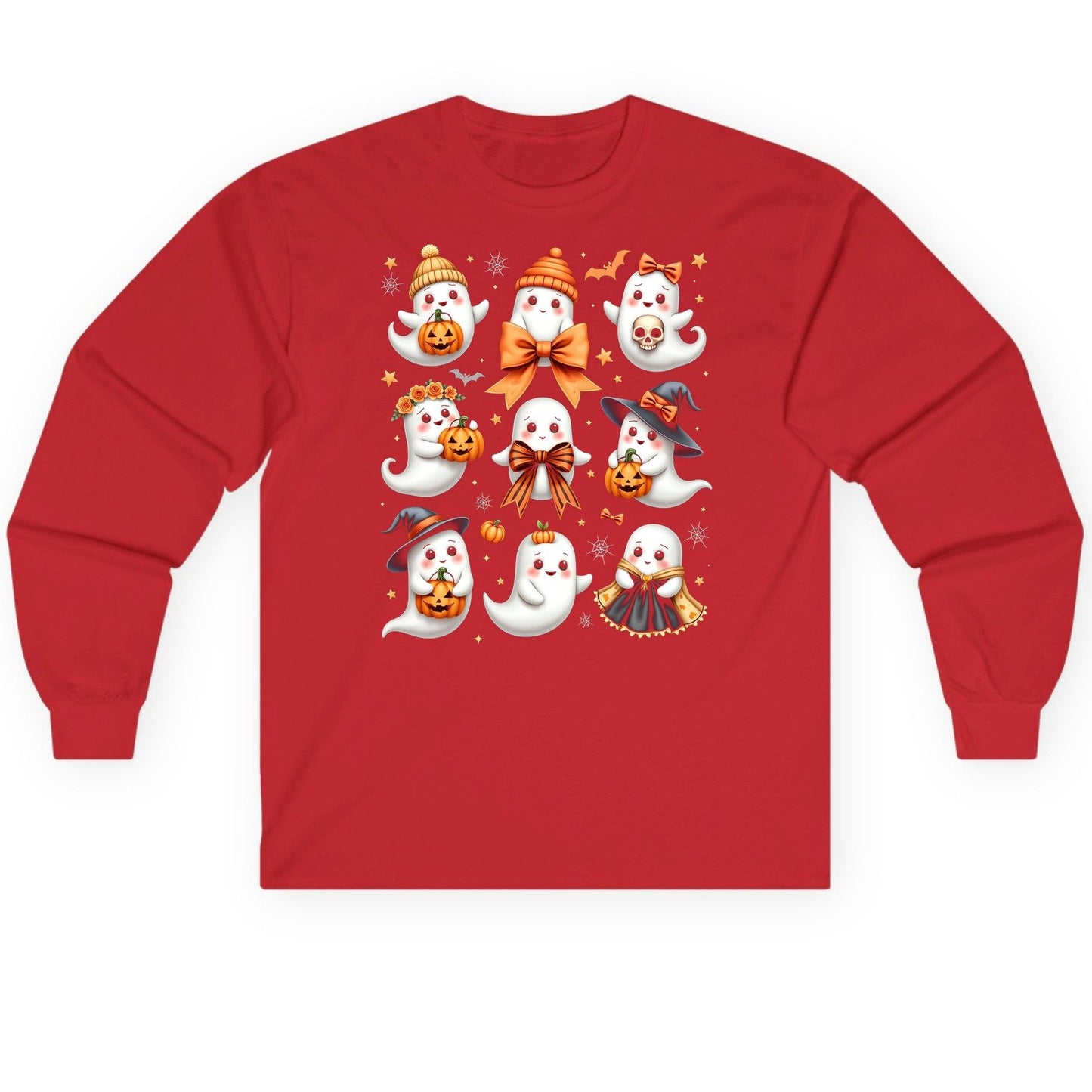 Cute Kawaii Ghosts Collection cute Halloween ghosts Long Sleeve Tee Red product mockup