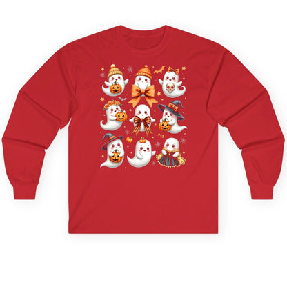 Cute Kawaii Ghosts Collection cute Halloween ghosts Long Sleeve Tee Red product mockup