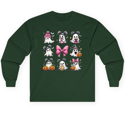 Cute Pink Halloween Ghosts Halloween ghosts Long Sleeve Tee Forest Green product mockup