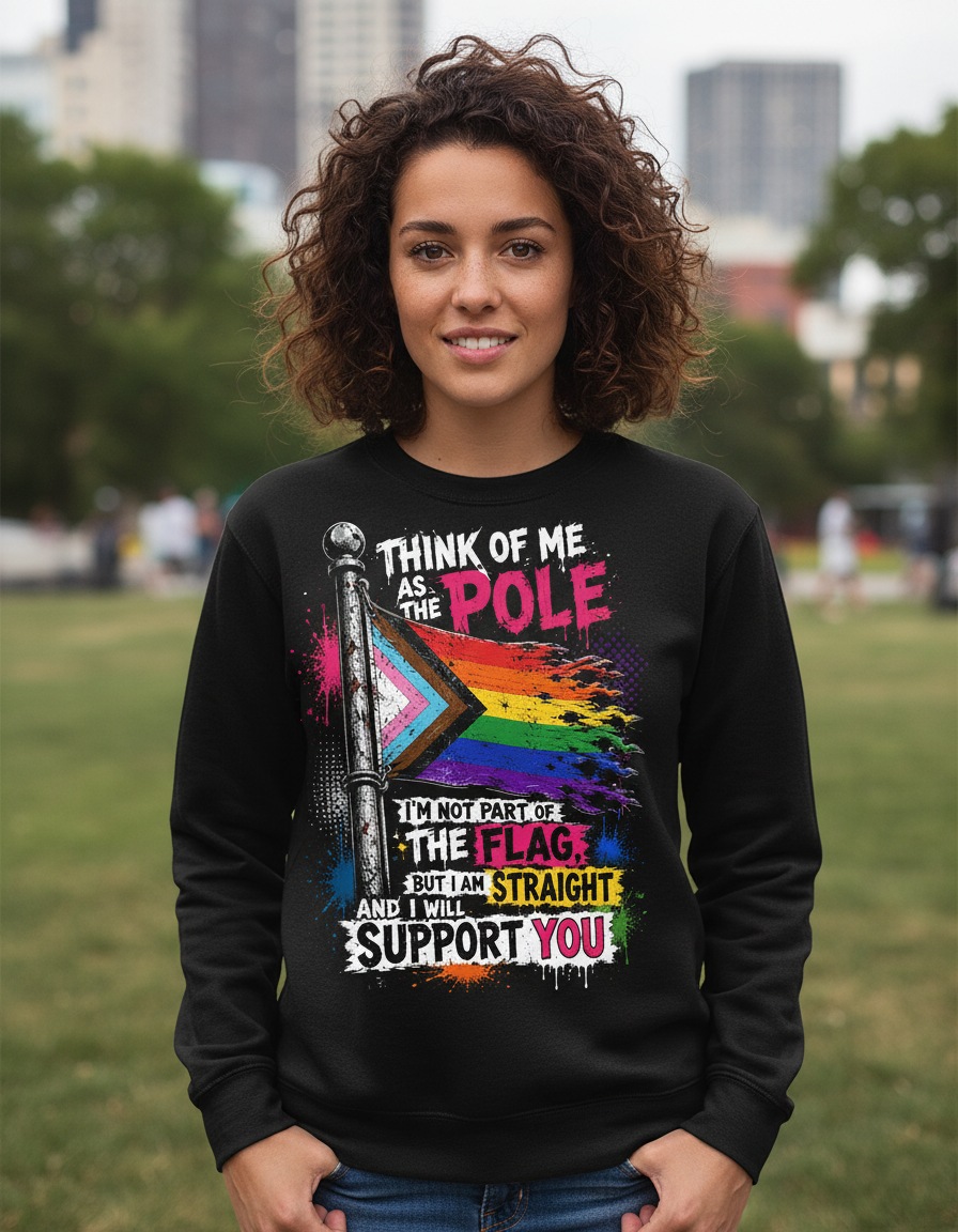 Straight Ally LGBTQ+ Support Pole and Flag Sweatshirt - Black