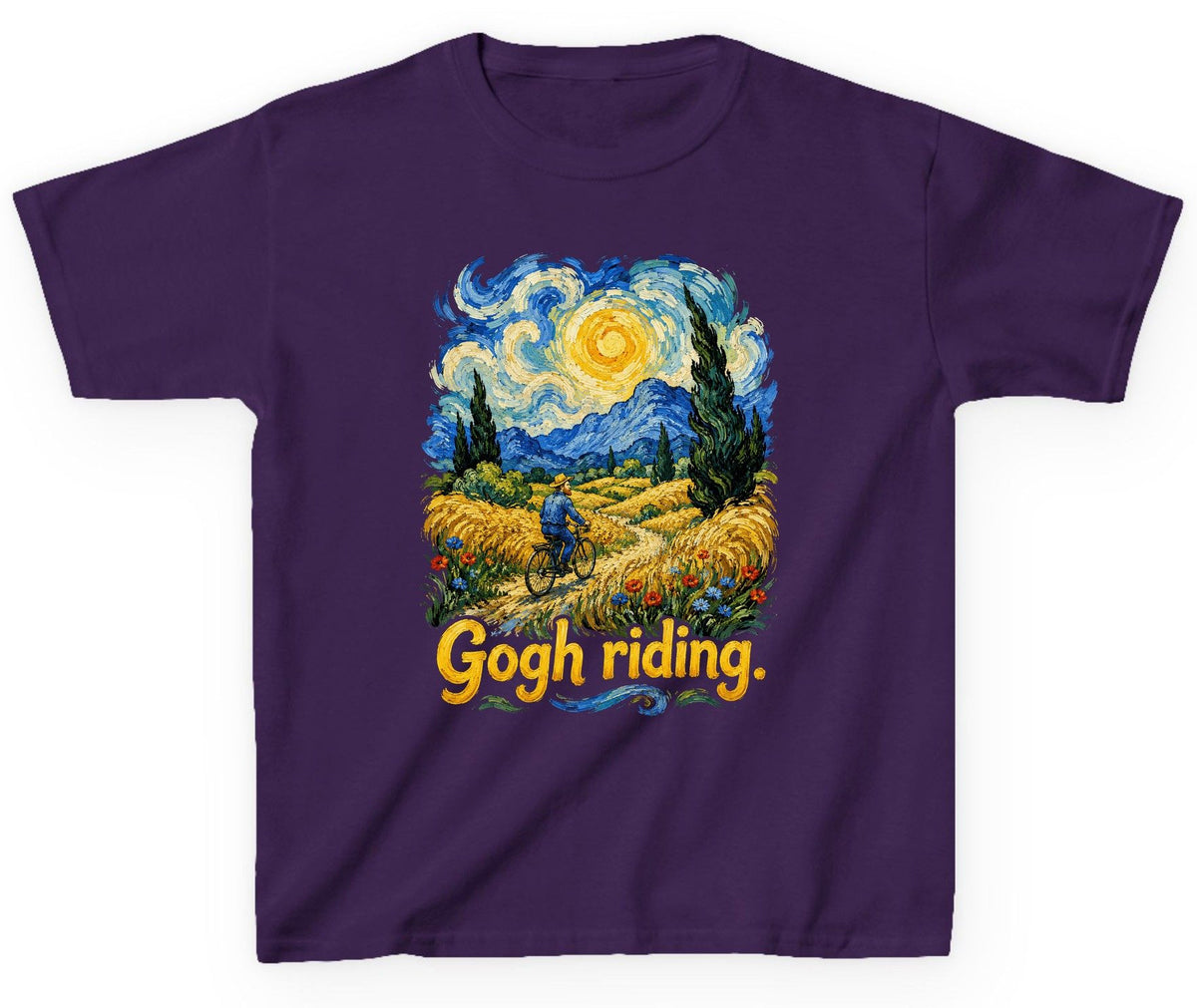 Gogh Riding van gogh art parody Youth T-Shirt Purple product mockup