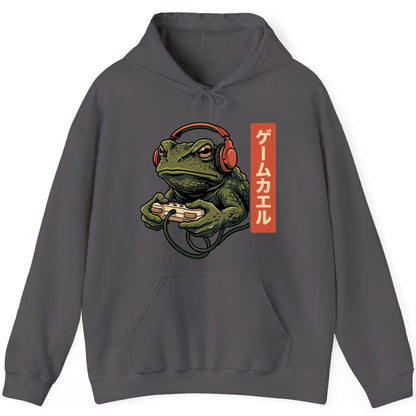 ゲームカエル gaming toad Hoodie Charcoal product mockup